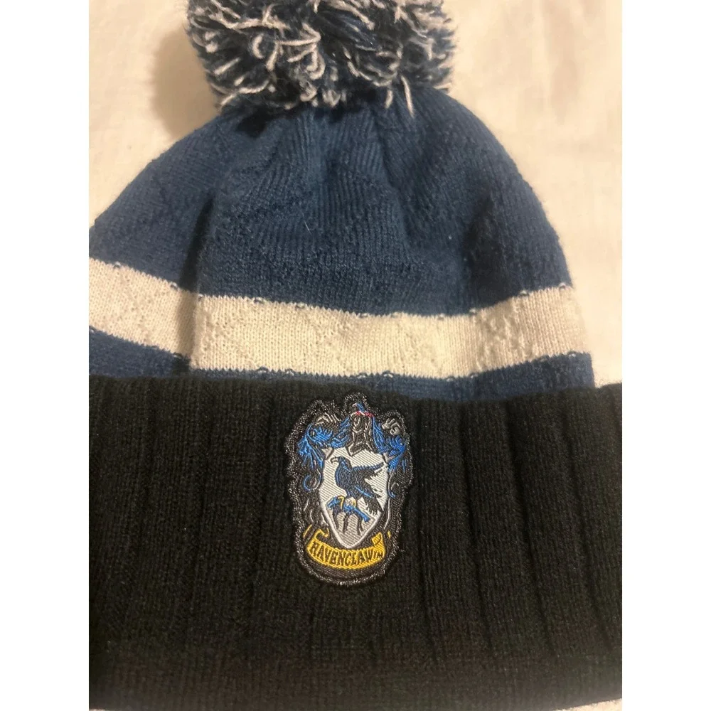 Harry Potter Ravenclaw House Beanie Pom Pom Knit Hat Navy Blue White Kids